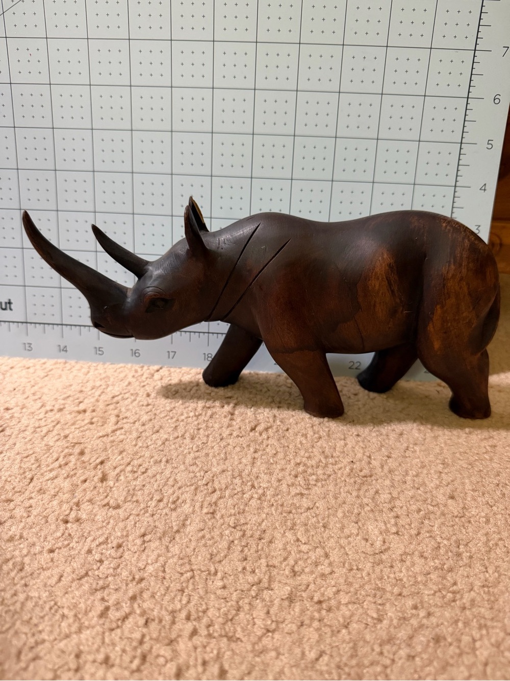 Hand Carved Wood Rhinoceros Figurine 14” Long African Safari Folk Art Rhino